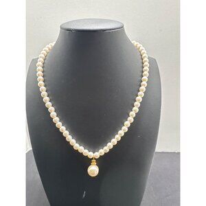 Vintage Napier Faux Pearl 16” Necklace With Gold-Tone Pendant & Hook Clasp